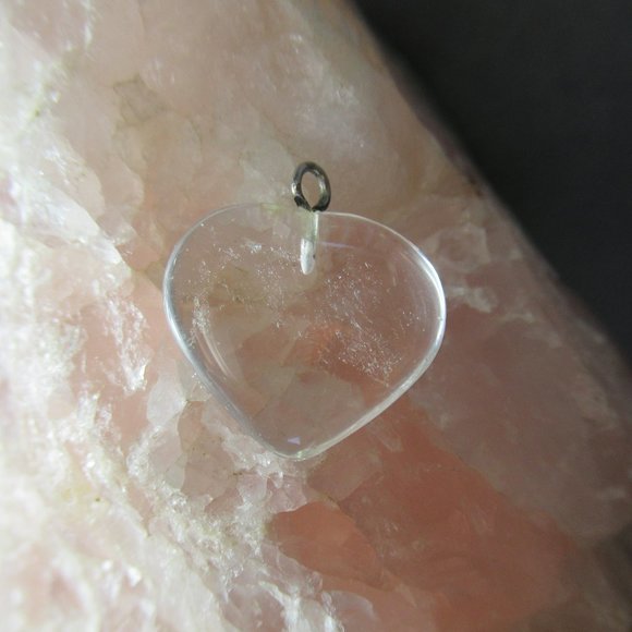 Clear Quartz Heart Charm, Natural Stone and Sterling Silver - Picture 2 of 5